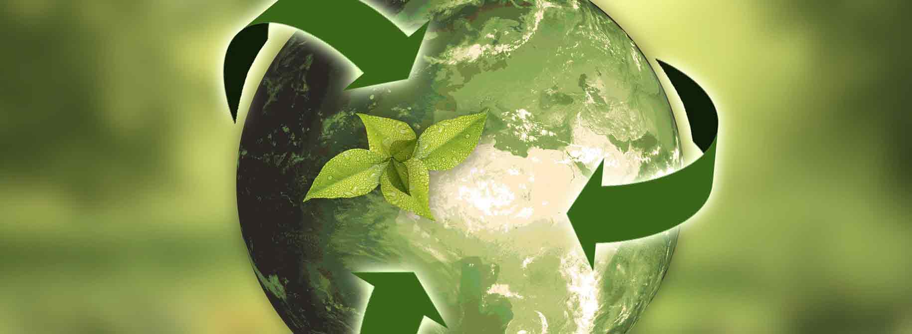 picture of green globe with recycling arrows