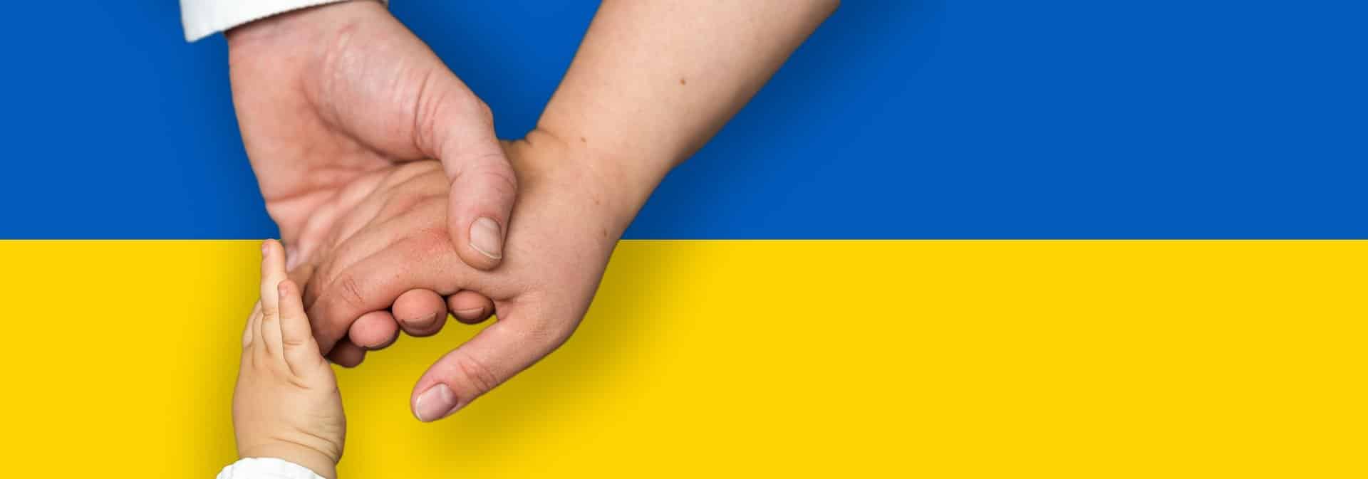 flag of Ukraine, 3 hands in the middle